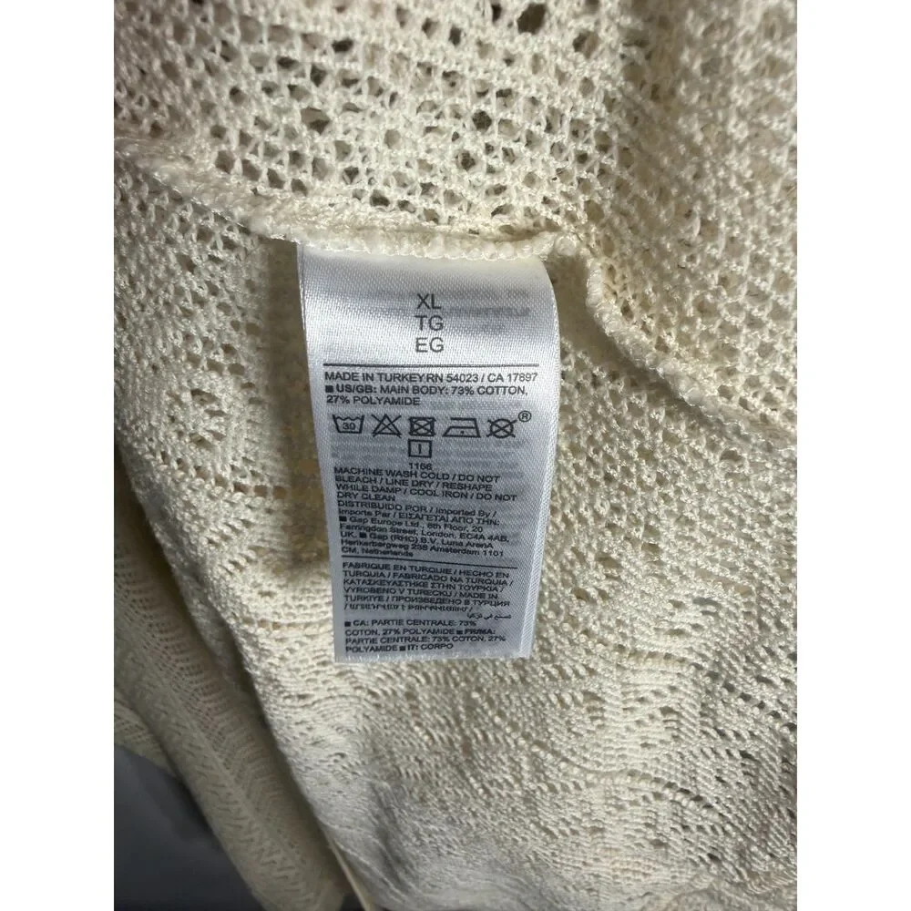 Banana Republic Men’s XL Cream Crochet Open Knit Sweater Polo Button Front